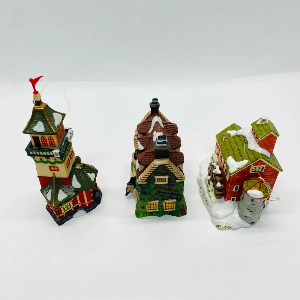 Department 56 Christmas Village Lot of 3 Ornament Dedlock Arms Santa Tower Barn
